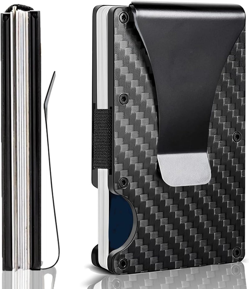 YLFYLFUP Minimalist Wallet with RFID Blocking for Men,Slim Credit Card Holder with Aluminum Money Clip Wallet for Men and Women,Metal Wallets for Mens Front Pocket as Gifts (Carbon fiber) - Image 1